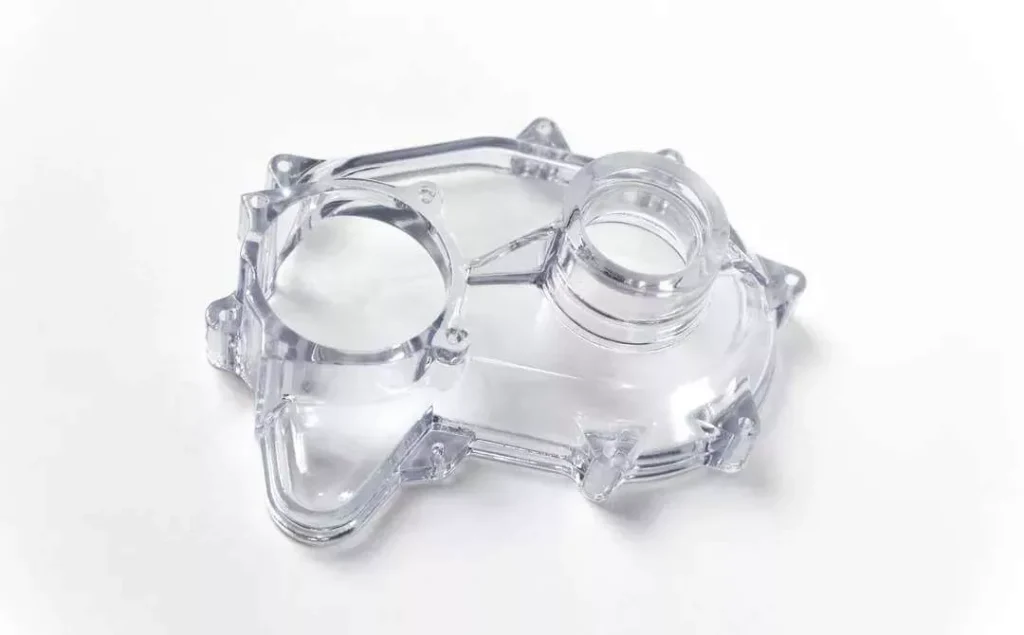 Parts made by SLA 3D printing of transparent resin materials