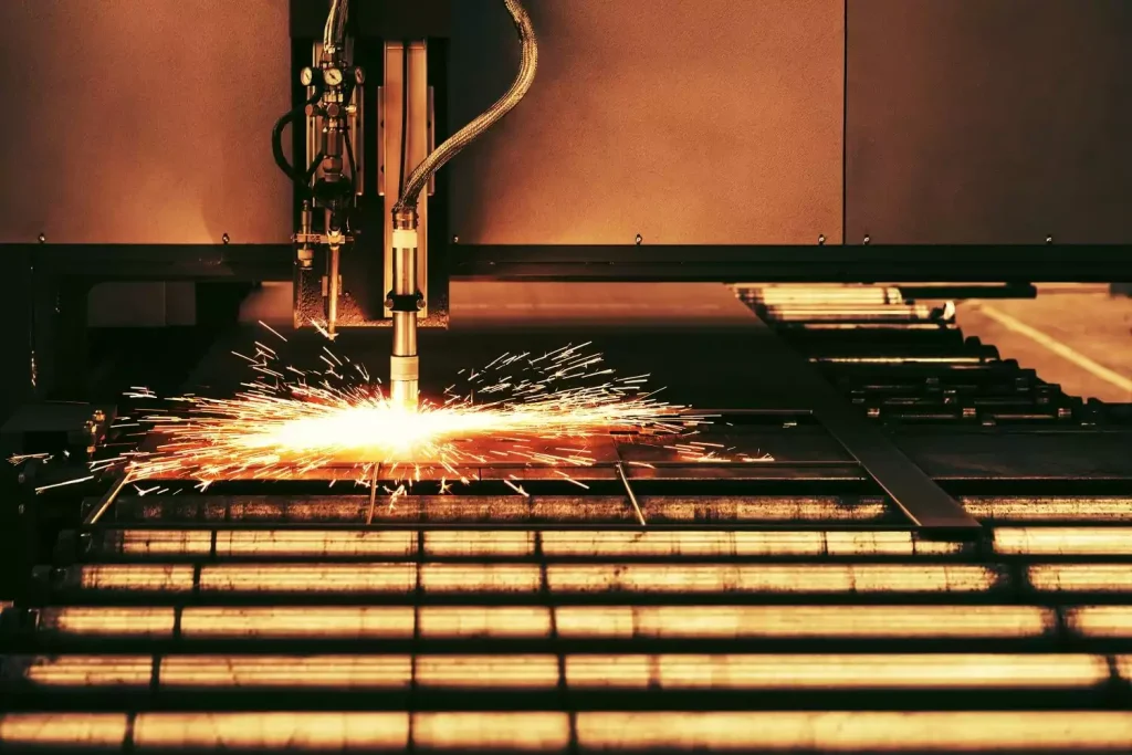 CNC plasma cutting machine cutting custom metal parts