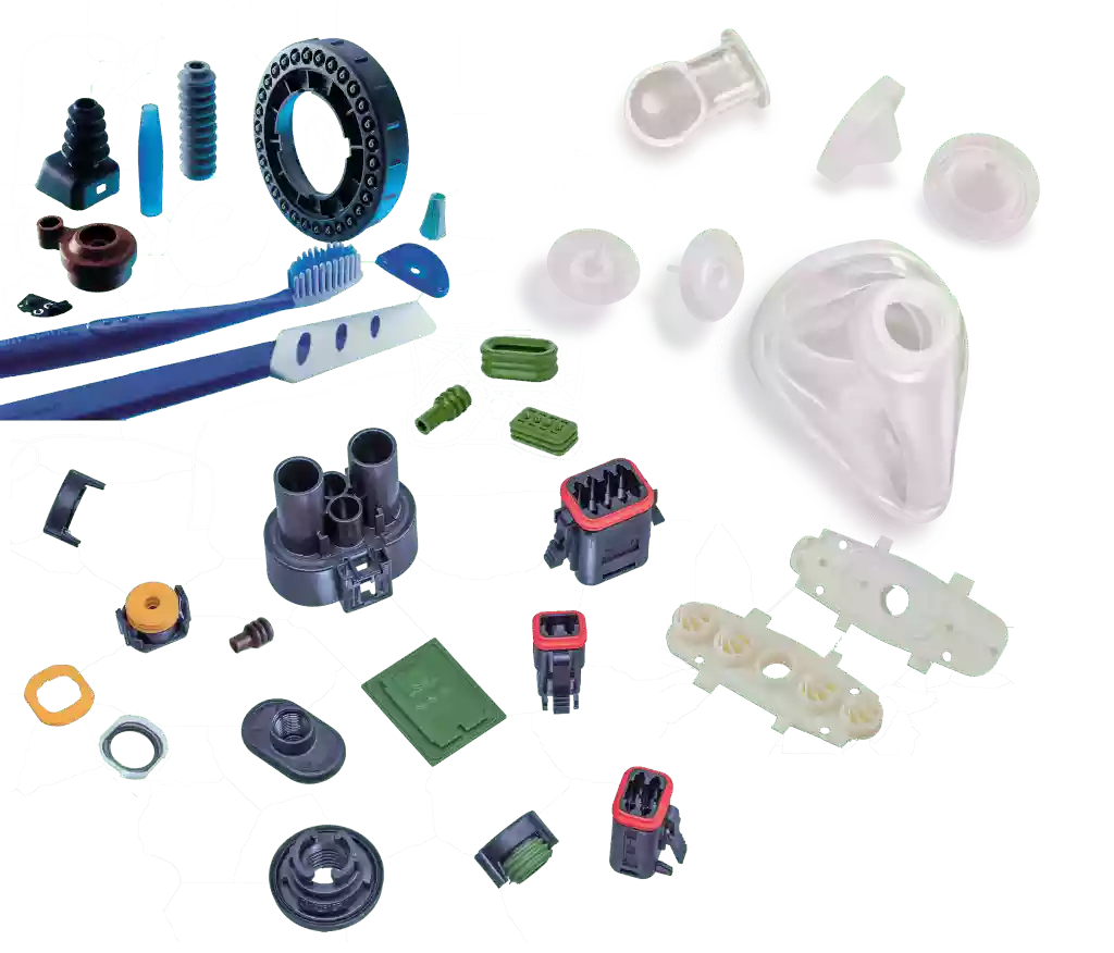 Customized liquid silicone rubber injection molding products in various styles