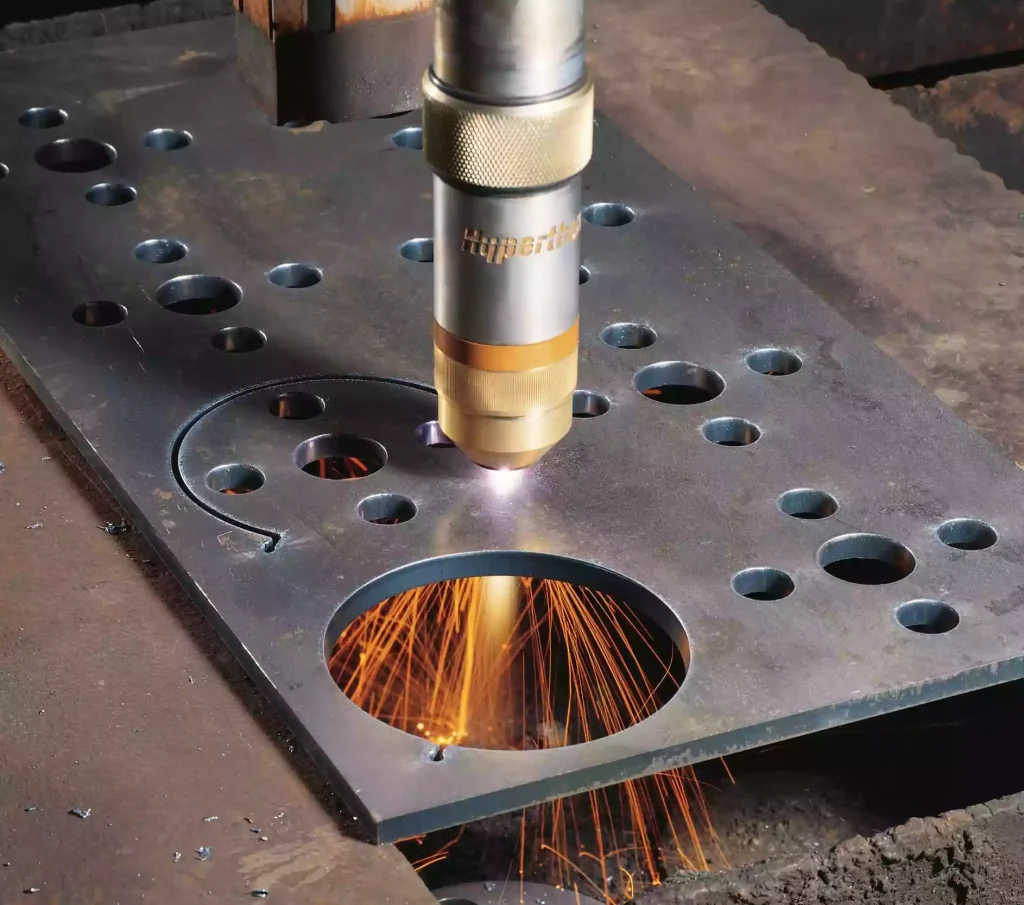 High temperature plasma cutting of thick steel plate parts
