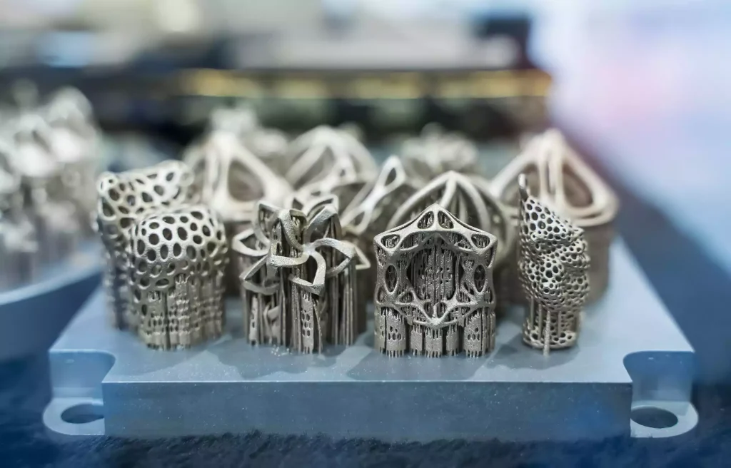 Display of different metal parts printed by metal 3D printing