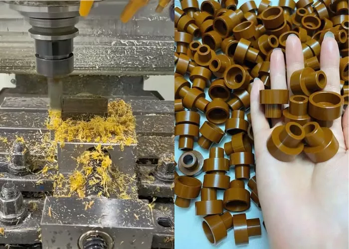 Mass production of CNC machined parts made of brownish yellow PI material